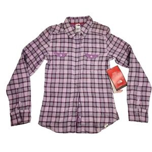 The North Face Women's XS‎ Long Sleeve Button Down Flannel Checkered Purple NWT